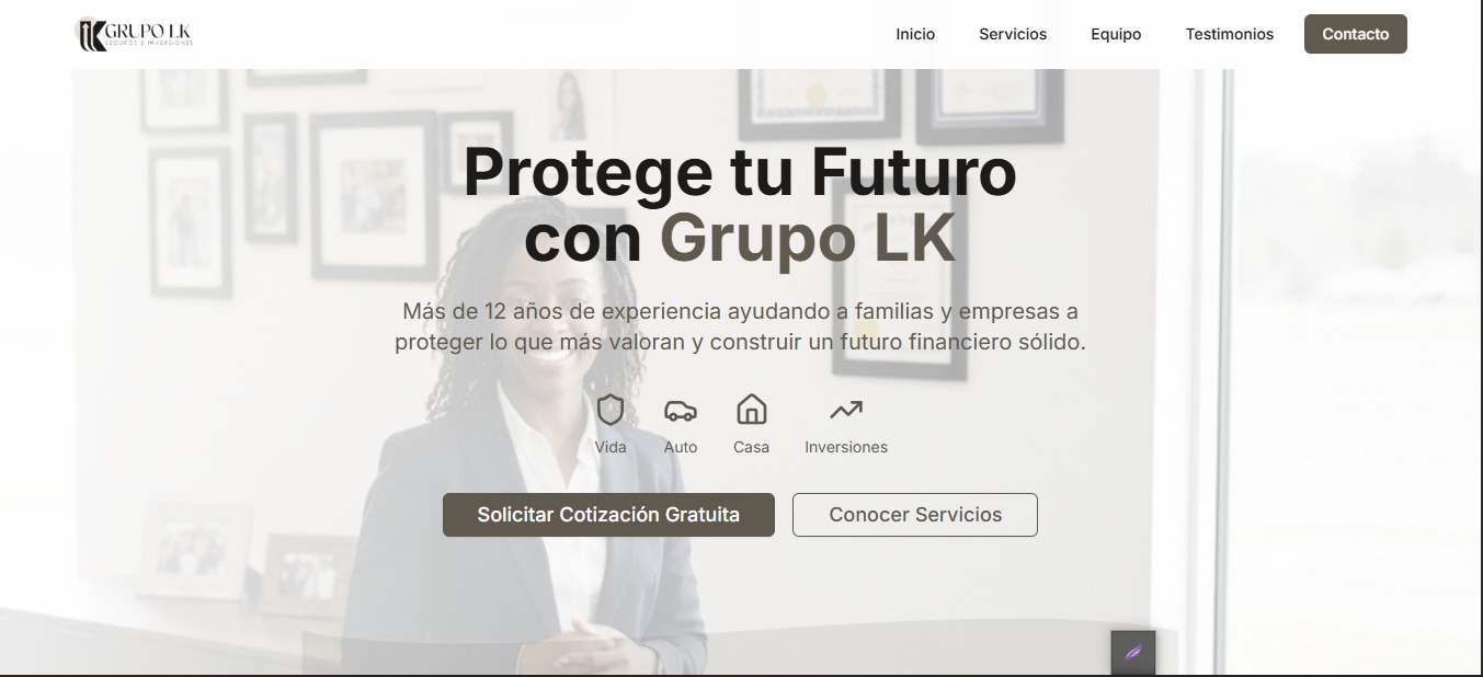 Landing page de Grupo LK